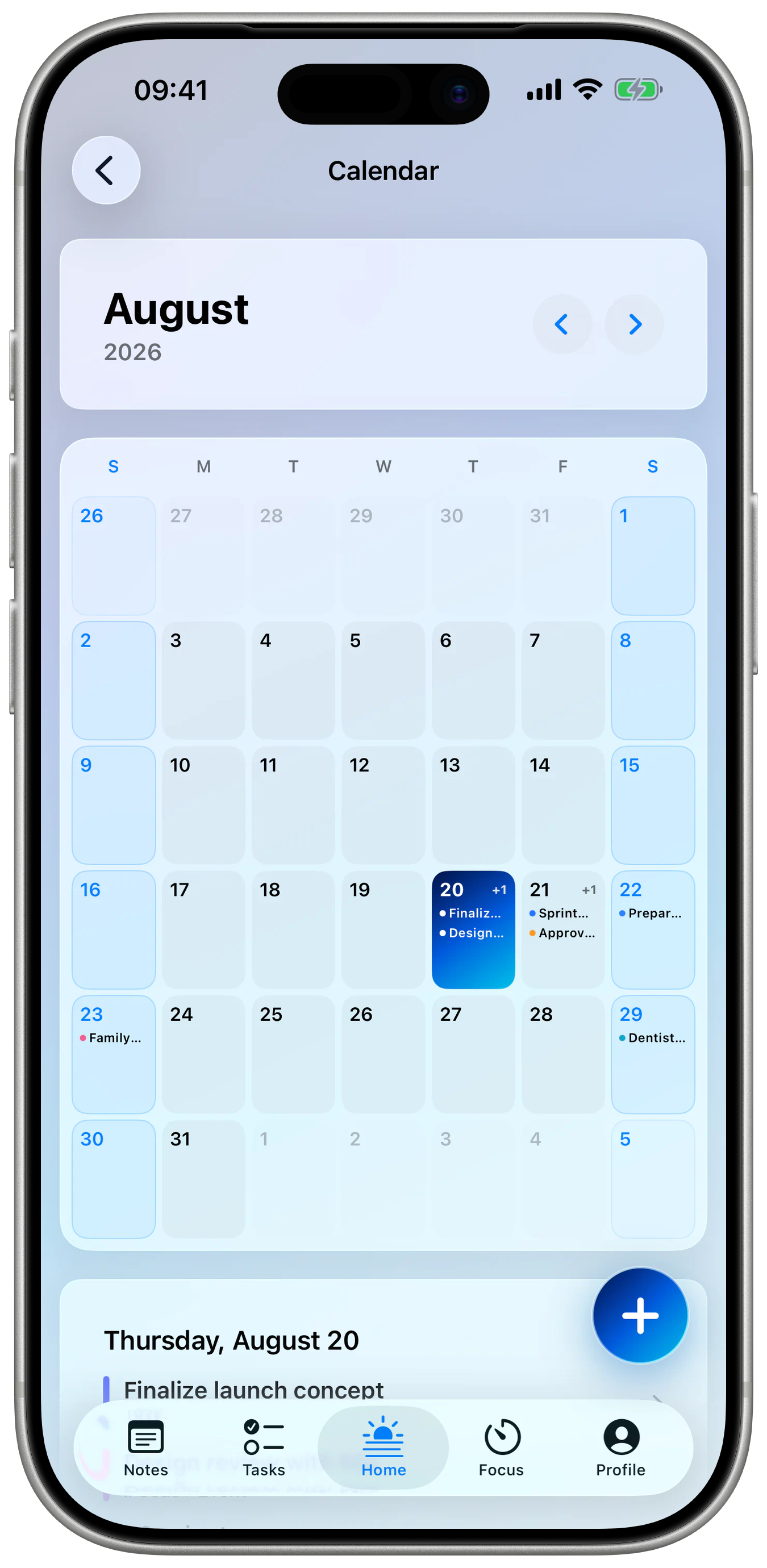 The iFocus Plus monthly calendar in an iPhone housing.