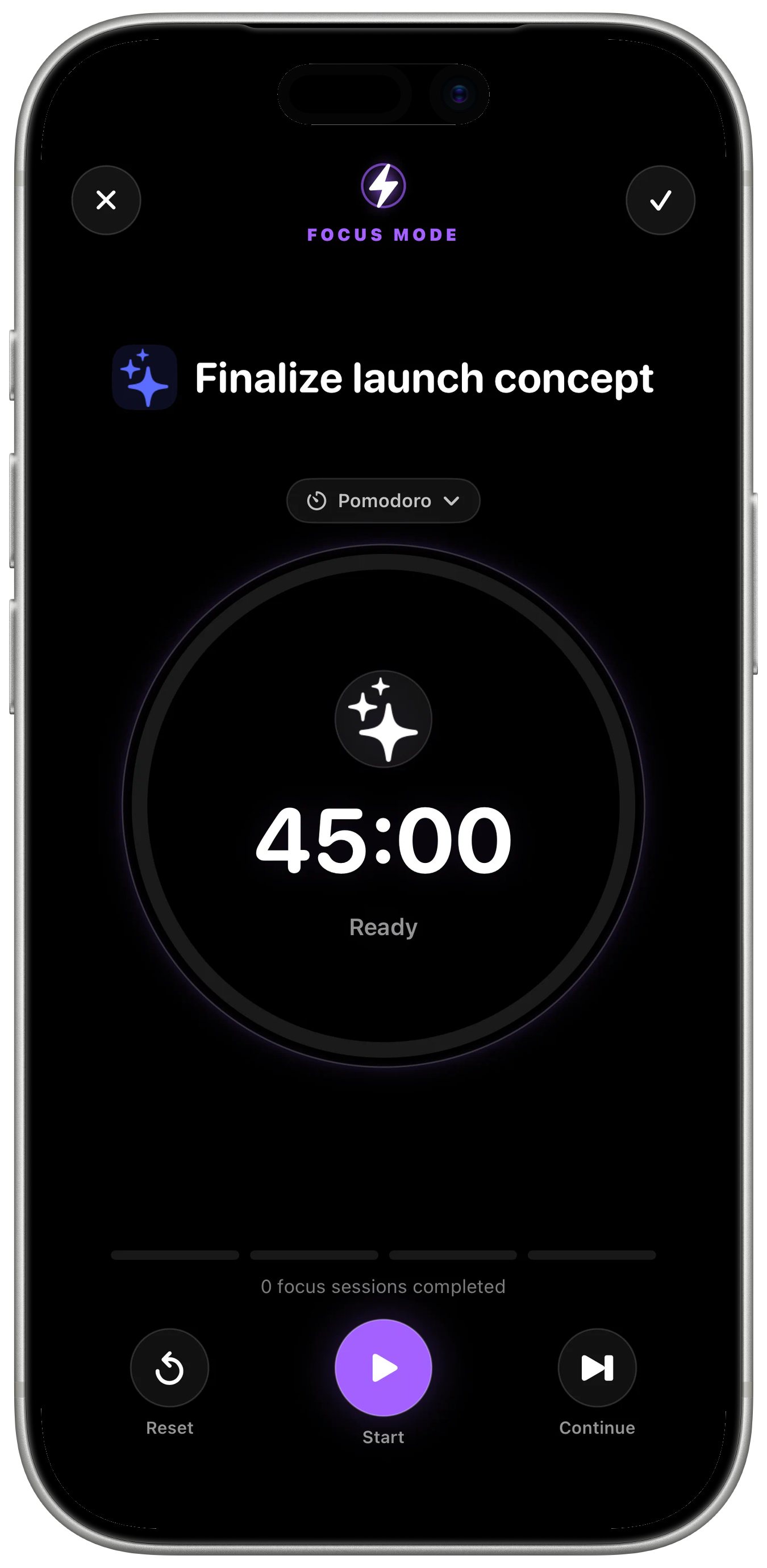 Focus Mode with a timer in an iPhone housing.